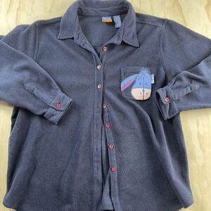 Pooh Shirt Womens 26W/28W Gray Fleece Eeyore Button Up Disney Plus Top